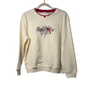 VTG Hasting & Smith Petite Cream Sweatshirt Cardinal Snow Scene Embroidery SZ PM
